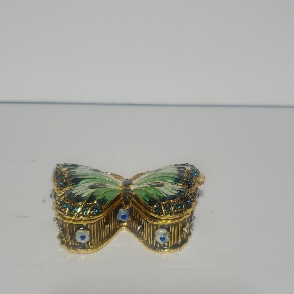 Gold and Green Butterfly Trinket Box - Picture 2 of 7